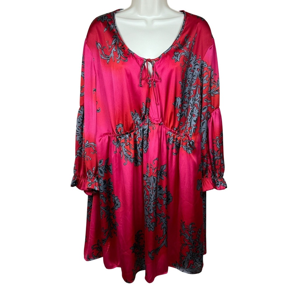 Evolution by JMS Tunic Top Women Size 4X Pink Grey Floral Artsy Lagenlook Boho